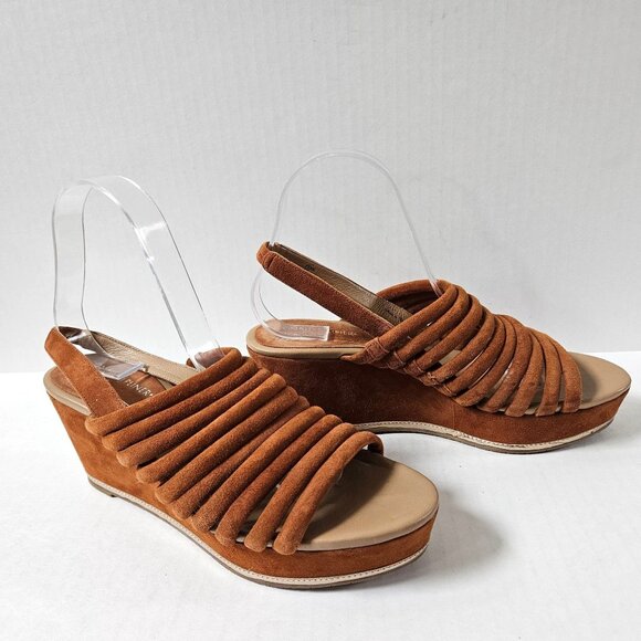 Donald J Pliner Shoes Womens 8 Fenn Strappy Wedge Sandals Caramel Brown Suede - Picture 5 of 10